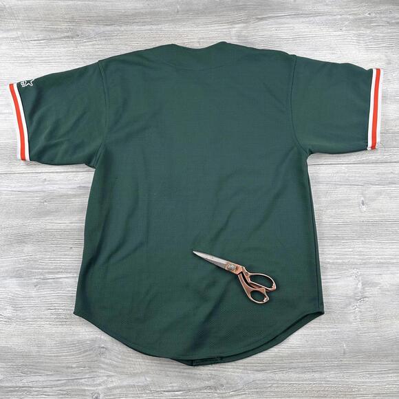VTG Miami Hurricanes Baseball Jersey Mens Medium Olive Green 90's Y2K Starter - Picture 6 of 7